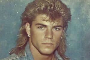 George Michael 1980s rat tail haircut