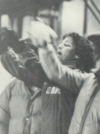 Bonnie Blair 1982 senior yearbook candid - watching football