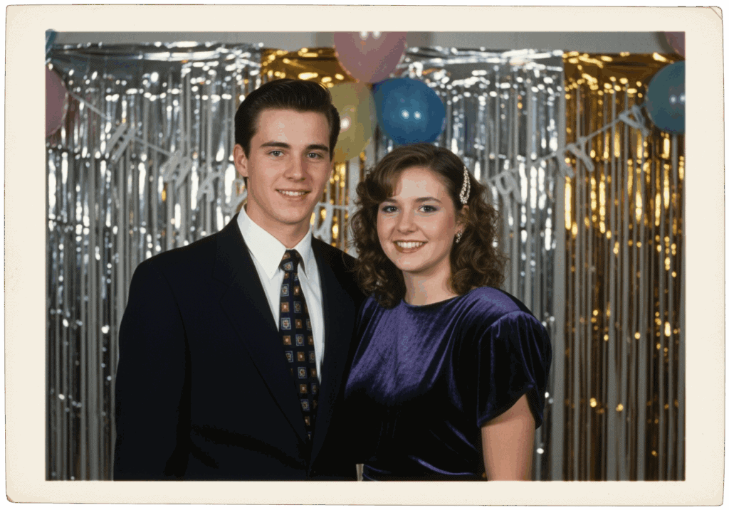 Formal couple at a prom night.