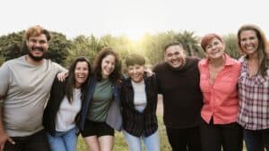 Friends and teachers at a 10 year reunion