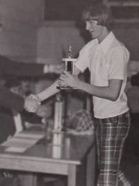 Larry Bird accepting a high school basketball award