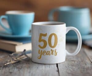 personalized 50-year class reunion coffee mugs