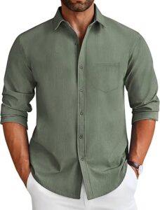 Wrinkle-Free Green Shirt For Men