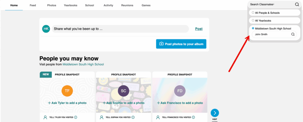 Specific People with Classmates Search