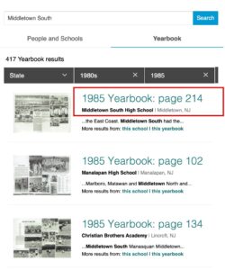 Find a yearbook by high school name and year