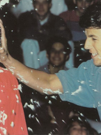 Seth Meyers 1992 yearbook candid - pie in the face (Classmates.com)