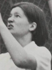 Sally Ride shooting a basket in high school